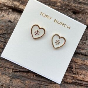 Tory Burch White Heart Stud Earrings